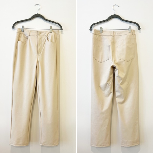 Paige Stella Faux Leather Straight Pants Womens Ecru High Rise Ankle Classic 27 - Picture 6 of 10